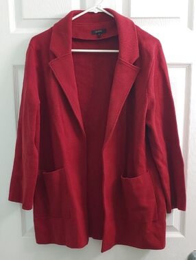 Quince Organic Cotton Knit Blazer Women's Red Coatigan Size L